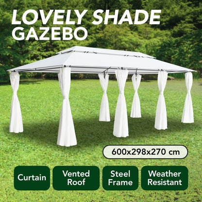 White curtained home gazebo -  optional assembly included.