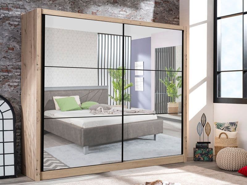 'Londres' Oak Effect Full Mirrored Sliding Door Wardrobe 215.5cm