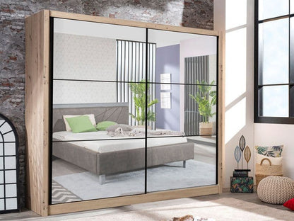 'Londres' Oak Effect Full Mirrored Sliding Door Wardrobe 215.5cm