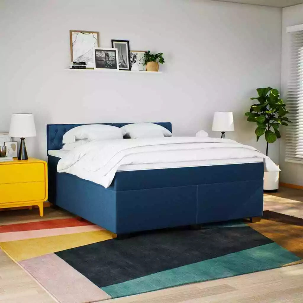 Cama Box Spring con Colchón 180x200 cm Tela Azul Océano