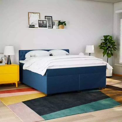 Cama Box Spring con Colchón 180x200 cm Tela Azul Océano