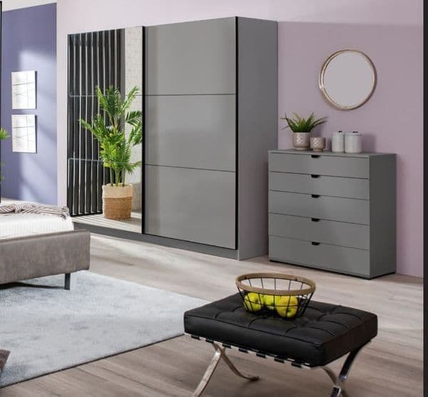 'Louis' Grey Full Mirrored Sliding Door Wardrobe 220cm