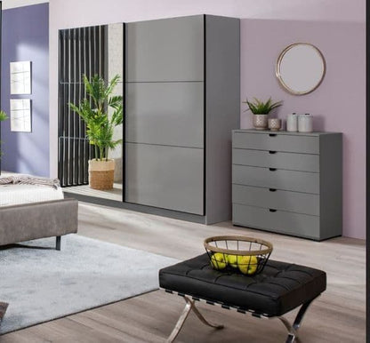 'Louis' Grey Full Mirrored Sliding Door Wardrobe 220cm