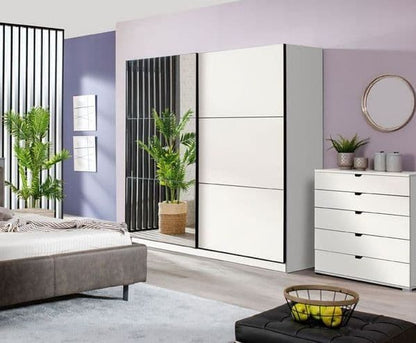 'Louis' White Full Mirrored Sliding Door Wardrobe 220cm