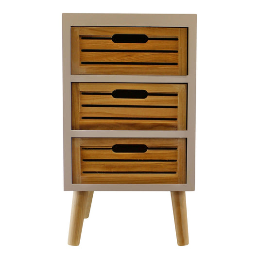 Meuble à 3 tiroirs en blanc avec tiroirs en bois naturel et pieds amovibles