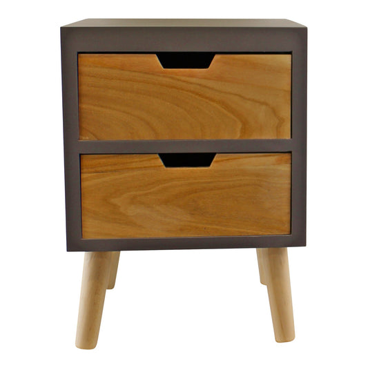 Commode à 2 tiroirs en finition grise avec tiroirs naturels et pieds amovibles